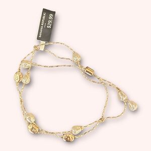 Banana Republic Gold Adjustable Bracelet with Faux Pearls and Hammered Beads NWT